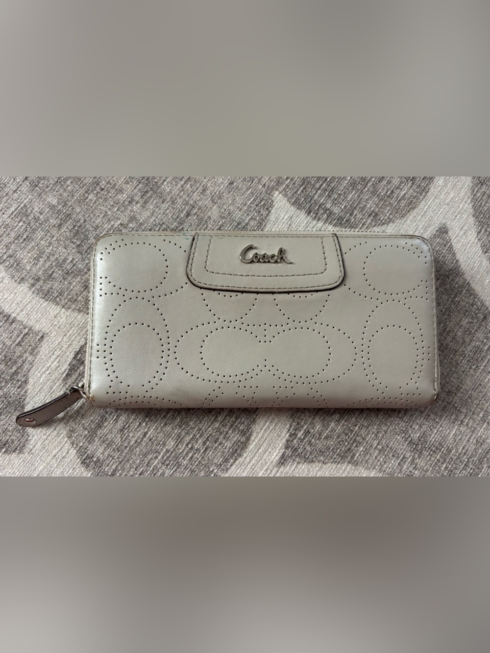 Coach Perforated Signature Leather Wallet - Light Gray